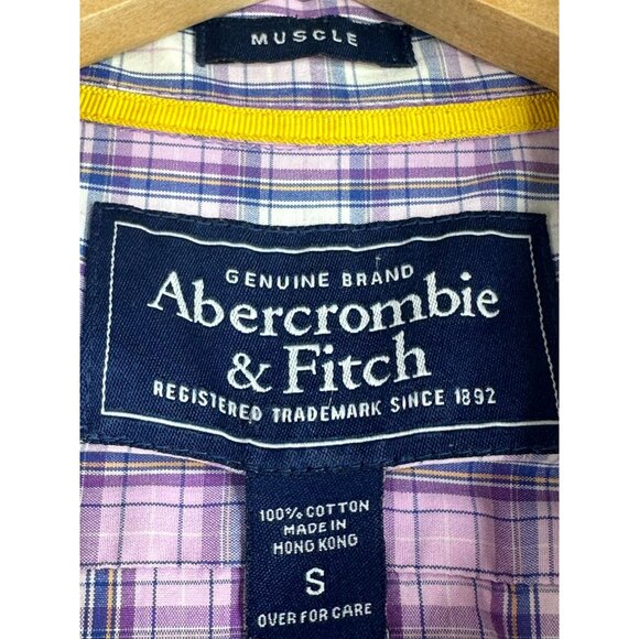 Abercrombie & Fitch Mens Checkered Button Down size Small Purple - Picture 2 of 5
